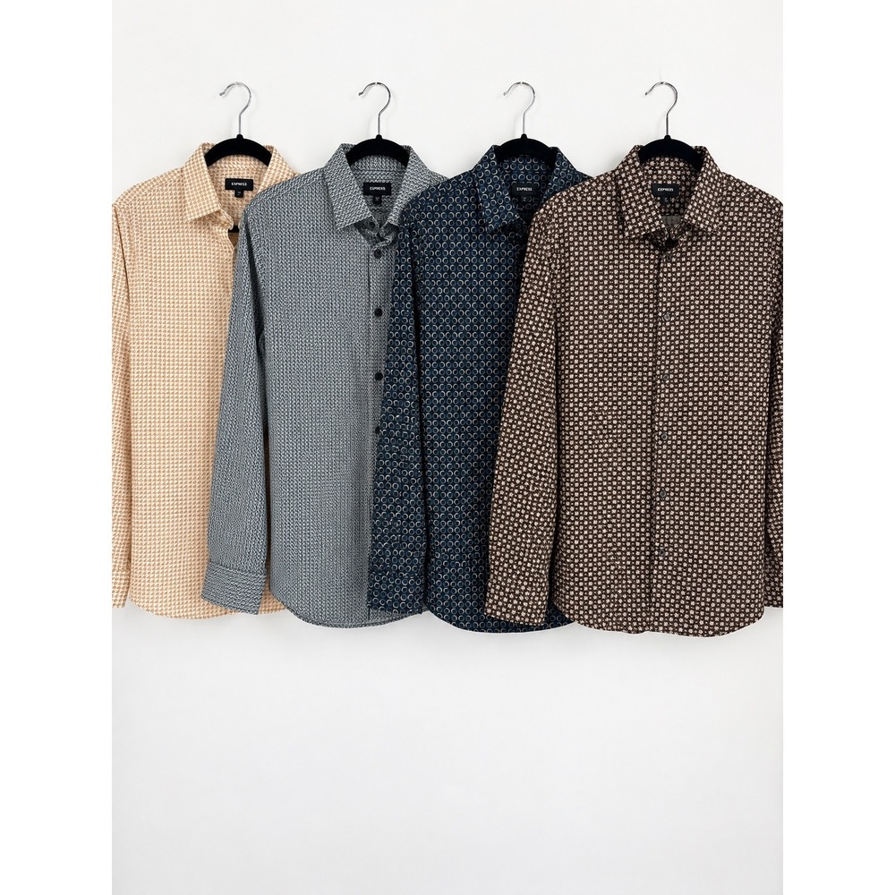 Express Slim 1MX Button Down Shirt Mens S Geometric Lot Business Casual Tops